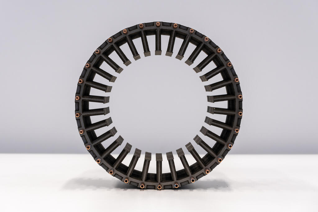 A laminated motor stator, created with a novel technique using remote laser cutting – which has been developed through the EPSRC Future Electrical Machines Manufacturing Hub.