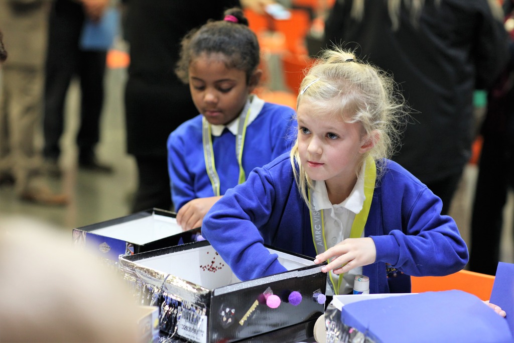 Pupils from Dinnington Community Primary work on their engineering skills building and decorating their own shoebox car as part of the celebrations at the launch event at the AMRC Training Centre.