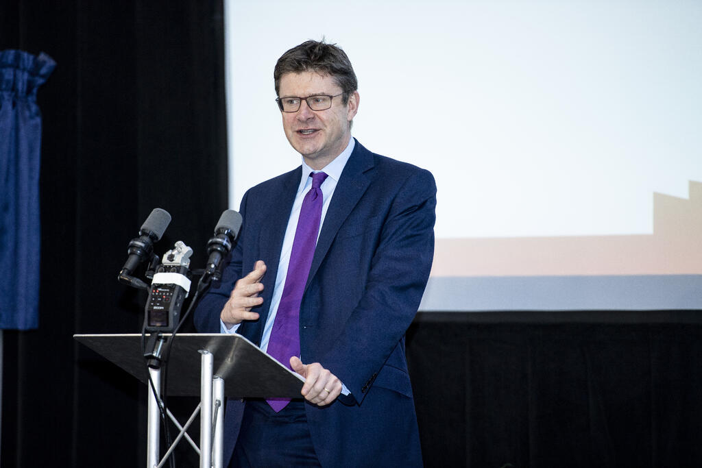 Secretary of State, Greg Clark, speaking at the opening of Boeing Sheffield.