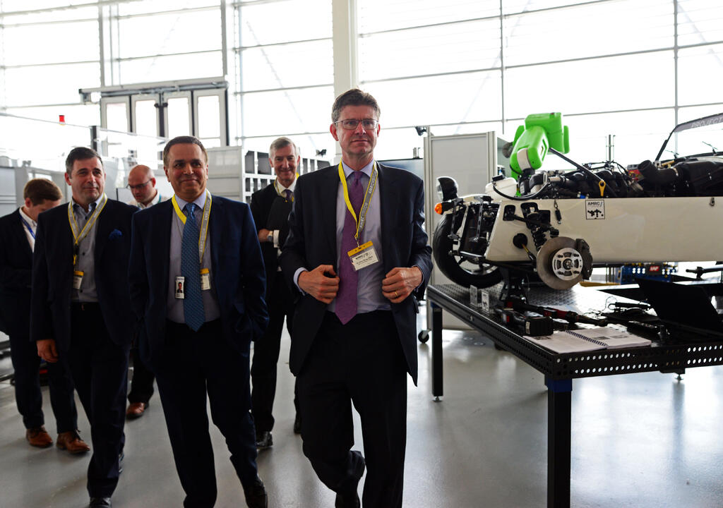 Greg Clark, Hamid Mughal and Juergen Maier toured the AMRC's flagship Factory 2050 as part of the test bed launch. 