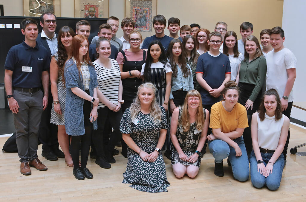 Prof Cox and the pupils from local Rotherham schools who took part in the Science Summer School. 