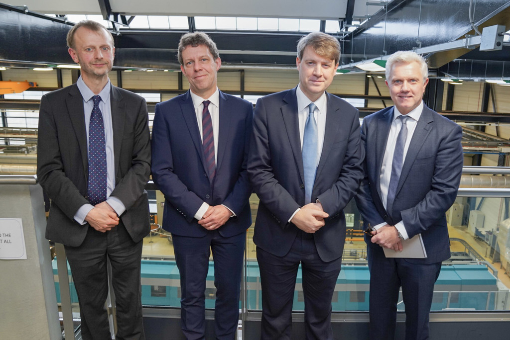 Minister Chris Skidmore with Koen Lamberts, Vice-Chancellor at the University of Sheffield, Professor Dave Petley, Vice-President for Research and Innovation at the University of Sheffield and Andrew Storer, Chief Executive Officer at Nuclear AMRC.