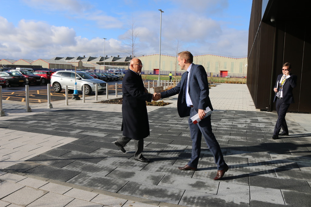 Mr Zahawi is welcomed to AMRC Cymru by Research Director Andy Silcox.